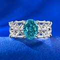 Luxurious S925 sterling silver ring with oval Paraiba tourmaline and woven hollow band - US 5 / Paraiba Blue (Silver Band)