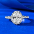 Elegante anello in argento sterling S925 con diamante ovale e montatura a halo - US 5 / Argento