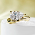 Pear cut diamond ring with gold wavy band and 2ct teardrop solitaire in S925 silver - US 5 / Gold