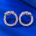 Elegant S925 sterling silver hoop earrings with pavé pink and white zircon stones - 925 Silver / Pink Rhinestone (E506)