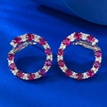 Boucles d'oreilles rondes en argent S925 avec gemmes rouges et grappes de zircons - Argent 925 / Strass Rouge (E506)