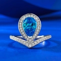 Anillo de corona en plata S925 con aguamarina de pera y halo de diamantes en seda - US 5 / Estilo Aguamarina (R952)