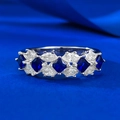 S925 silver ring featuring blue sapphire and marquise cut diamonds on blue velvet - US 5 / Blue Sapphire Style (R960)