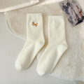 Calze termiche spesse color crema con ricamo a volpe e morbida consistenza felpata - Motivo Volpe / Bianco Sporco