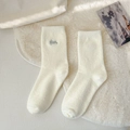 Calze termiche in peluche bianco crema per donna con ricamo di coniglietto grigio - Coniglio / Bianco Sporco