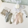 Detail von fünf Paar atmungsaktiven Netz-Stricksocken in weichen Pastell-Morandi-Farben - Größe 35-40 / 5 Paare / Kleines Argyle-Hohlmuster