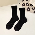 Sweet Lolita black ribbed crew socks with delicate lace trim and vertical stripes - One Size / Black