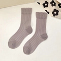 Sweet grey purple ribbed crew socks with elegant ruffle cuffs and a soft cotton texture - One Size / Smoky Purple