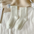 Thick cream mid-calf crew socks for women featuring ribbed texture and soft thermal fabric - One Size / Off White