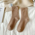 Thick ribbed khaki crew socks for women featuring a warm thermal terry lining for winter - One Size / Dark Khaki