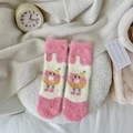 Chaussettes en polaire corail rose et blanc avec motif donut et fourrure thermique épaisse - Taille unique / Cartoon