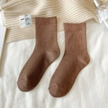 Thick coffee brown crew socks with ribbed texture for winter warmth and comfort - One Size / Coffee