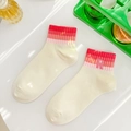 Cream cotton boat socks featuring red gradient stripes and a pink R embroidery detail - One Size / Rose Red