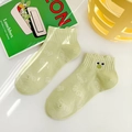 Chaussettes en coton vert clair avec motifs nœuds blancs et broderie grenouille - Taille unique / vert clair