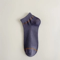 Chaussettes homme en coton gris-violet avec rayure orange et bords côtelés - Taille unique / gris foncé
