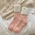 Rosa und weiße Wollsocken mit dickem Fleecefutter und Zopfmuster-Design - Einheitsgröße / Rosa