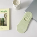 Light green cotton invisible low-cut socks with anti-slip silicone and knit pattern - One Size / Green