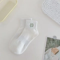 Witte katoenen middelhoge sokken met groene smiley borduring voor lente en zomer - Eén maat / Groene Smiley