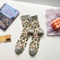 Sheer glass silk mid-calf socks with floral embroidery and contrasting grey knit trim - One Size / Light Gray