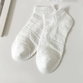 Breathable white low-cut socks with intricate floral mesh knitting and ribbed cuff - One Size / White