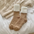 Chaussettes épaisses en laine marron avec doublure en fausse fourrure blanche - Taille unique / Khaki