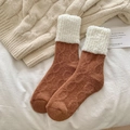 Chaussettes d'hiver épaisses en laine pour femmes, marron caramel avec revers en polaire - Taille unique / Rouge Brique