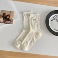 Chaussettes mi-mollet blanc cassé avec bordure volantée, pois et fleur métallique - Cercles Blancs