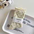 Light yellow crew socks with black polka dots and cream rolled cuffs for women - One Size / Milky Yellow