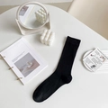 Sweet ballet style black mesh mid-calf socks with bow tie design and ribbed cuffs - One Size / Black