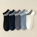 5-pack men low cut boat socks in black, navy, grey, blue and white with double stripes - One Size / Mixed Colors