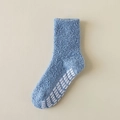 Blue fuzzy coral fleece mid-calf socks with white non-slip silicone grippers on soles - One Size / Denim Blue