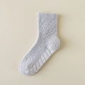Light grey fuzzy coral fleece mid-calf socks with white anti-slip silicone grippers - One Size / Gray