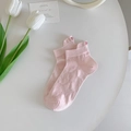 Pink mesh low cut boat socks with bow jacquard pattern and 3D dot detailing - One Size / Bow Jacquard / Light Pink