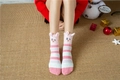 Detail of pink striped coral fleece warm socks with cute 3D pig ears and soft embroidery - Pink Striped Pig (No. 11)