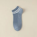 Blue low cut ankle socks for men with white double stripes and soft cotton texture - One Size / Light Blue