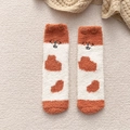 Cute winter coral fleece orange animal socks with 3D ears and cartoon embroidery - One Size / Dog