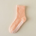 Pink coral fleece fuzzy socks with white anti-slip silicone grippers on the bottom - One Size / Orange Pink
