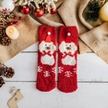 Thick Christmas coral fleece socks featuring a red 3D teddy bear and festive snowflake patterns - One Size / Bright Red Bear Style (Pattern 9)