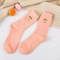 Pink coral fleece mid-calf socks with peach embroidery and warm thickened texture - One Size / Light Orange (Peach Embroidery)