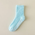 Light blue fuzzy coral fleece warm socks with non-slip grips for home sleeping - One Size / Lake Blue