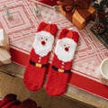 Thick coral fleece Christmas socks featuring Santa Claus design in festive red and white - One Size / Red & White Santa Claus Style (Pattern 11)