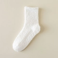 White fuzzy coral fleece socks with anti-slip silicone grippers for home warmth - One Size / Off-white