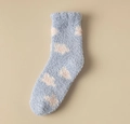 Thick light blue coral fleece socks with white cloud pattern for home warmth - One Size / Blue