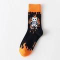 Chaussettes Halloween noires et orange avec motif de squelette de chat et flammes - 37-43 / Noir Orange (Squelette)