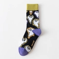 Chaussettes Halloween avec fantômes blancs, bords jaunes et détails violets - 37-43 / Noir (Fantôme)