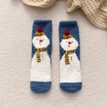 Navy blue winter coral fleece socks featuring cute white snowman pattern and soft texture - One Size / Snowman