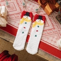 Thick Christmas coral fleece socks featuring a festive snowman pattern in red and white - One Size / Red White Yellow Snowman Style (Pattern 14)