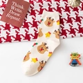 Chaussettes de Noël en coton avec motifs de rennes marrons et cloches sur crème - Taille unique / Blanc Cassé