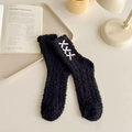 Calze termiche in pile corallo nero per donna con fiocchi bianchi decorativi - Taglia unica / Nero