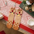 Plush brown Christmas reindeer coral fleece socks with 3D antlers for warm home wear - One Size / Brown 3D Antler Style (Pattern 17)